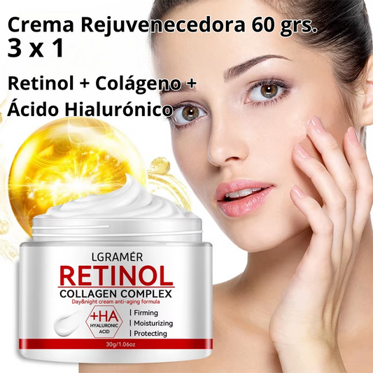 ✨ Crema Facial Rejuvenecedora 3 en 1 / Retinol + Colágeno + Ácido Hialurónico 😌🌿🌺